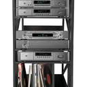 SHZYJBRY 5 Tier Record Player Stand with Vinyl Storage, av Media Stand, Stereo Audio Rack Tower with Wheels, Entertainment Stereo Components (Black-Grill, 43in × 15.7in × 19.7in)