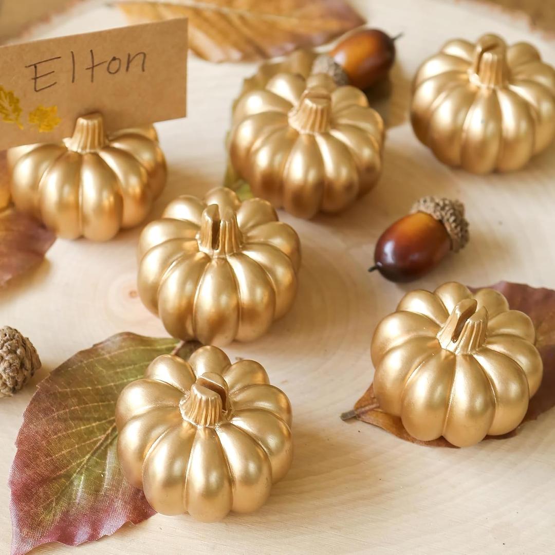 Kate Aspen Fall Decor Mini Gold Pumpkin Place Card Holder (Set of 6), Place Settings, Perfect for Thanksgiving Table Decor, Fall Themed Weddings, Bridal Brunches (Medium)