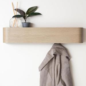 Wall-Mounted Coat Rack 'Toke' - Modern Design Coat Rack with Hidden Wall Hooks - Solid Wood Veneer Panel Coat Hanger - Oak 8 Hooks