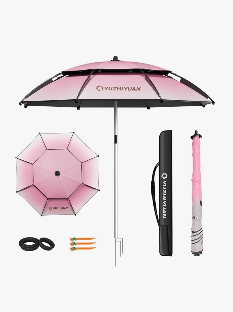 Outdoor Umbrellas for Patio 7.2/7.8/8.5FT Patio Table Umbrella with Tilt, UPF50+ UV Protection, High Black Coated, with Carry Bag, Great for Beach, Camping, Picnic, Backyard, Pink 