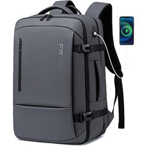 17.3 Inch Travel Laptop Backpack for Men, Water Resistant Carry On Backpack with USB Port, Expandable Computer Daypack, Grey Business Backpack for College/Work