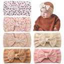 jollybows 5pcs Baby Nylon Headbands Hair Bow Elastics Hairbands Hair Accessories for Baby Girls Newborn Infant Toddlers Kids (Upgrade patterns colors)