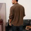 PJ PAUL JONES Men's Corduroy Button Down Shirt Long Sleeve Casual Collared Wrinkle Free Untucked Shirts with Pocket (Brown, L)