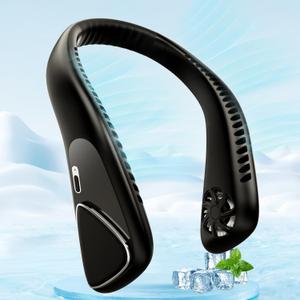 Neck Fan, Bladeless Neck Fan with 5000mAh Rechargeable Battery, Low Noise, Non-Slip Design, 3-Speed & 360 Adjustable Angle, Personal Hands Free Fan for Travel Camp Outdoor Indoor(Black)