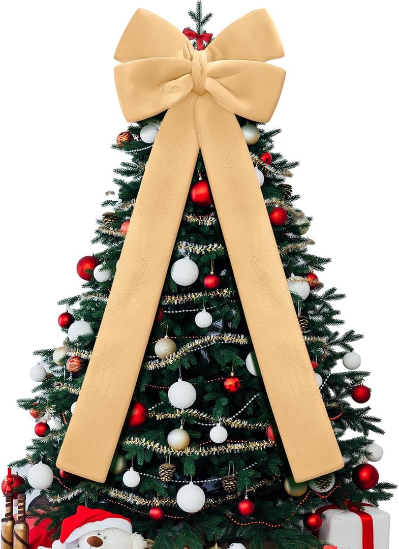 Giegxin 16 x 56 Inch Christmas Extra Large Velvet Bows Christmas Plush Bow Tree Toppers Xmas Tree Decorations for Xmas Holiday Party Car Wreath Wedding Baby Shower Bridal Shower Home Decor(Gold)