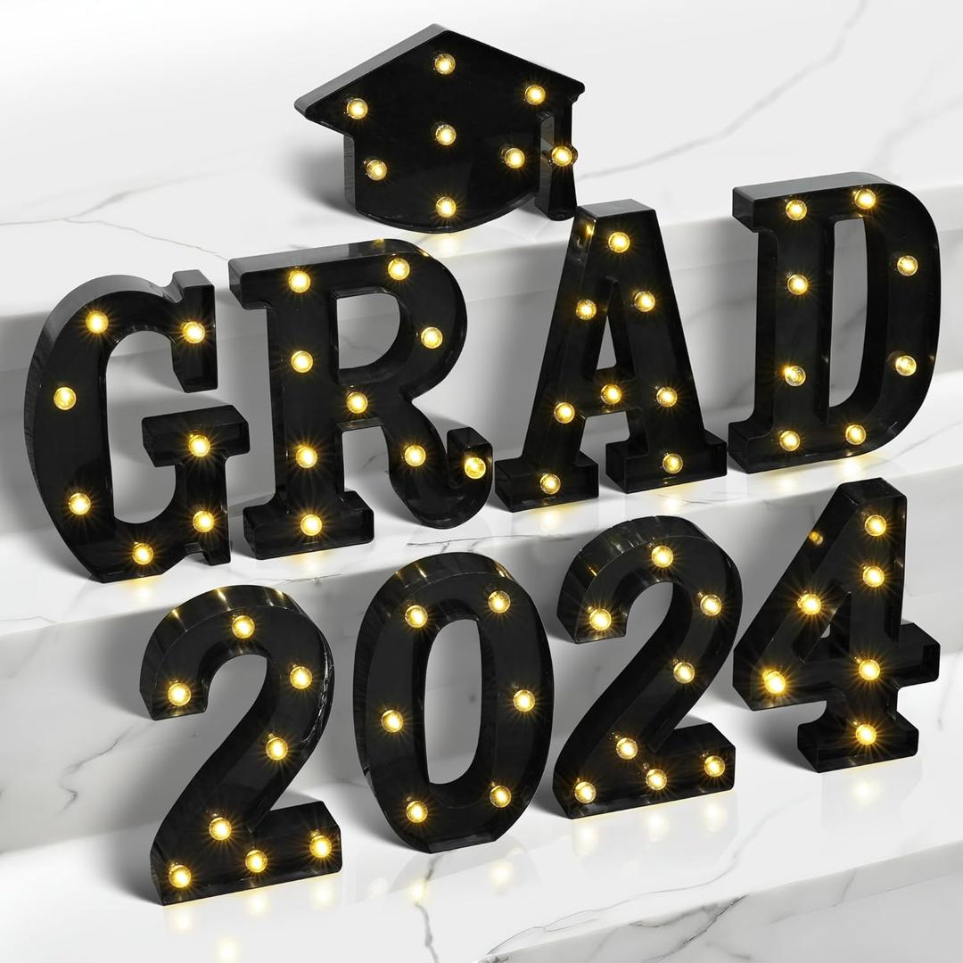 KatchOn, Black Light Up 2024 Grad Sign - 8.5 Inch | Neon Graduation Sign | 2024 Grad Lights for 2024 Graduation Decorations | 2024 Grad Led Letters for Graduation Decorations 2024