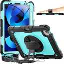 Timecity iPad Air 4/ 5 Case 10.9 Inch 2020/ 2022 iPad Air 4th/ 5th Generation Case with Screen Protector/ Swivel Kickstand/ Hand Strap/ Pencil Holder Cover for iPad Air 5th/ 4th Generation 10.9'', Light Blue