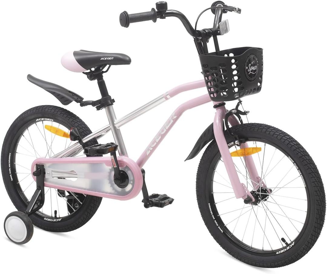 ACEGER Kids Bike for Ages 2-12 Years Old Boys Girls and Toddler, 18" With Training Wheels & Kickstand (Pink)