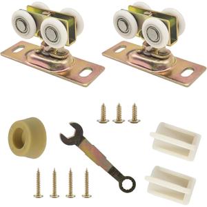 13/16" Pocket Door Ball Bearing Hangers Fit Kenna-Frame, Crawford & Press-Rite Doors V-Type Tracks, Upgraded N 7065 with Quad-Wheel, 3/4" C.T.C., Min. 1" Thick Doors, 2 Pack