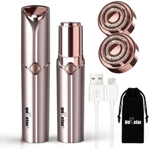 Facial Hair Removal for Women, Electric Painless Facial Hair Remover, Rechargeable Hair Removal Device for Face, Lip, Chin with 2 x Replacement Heads, Rose Gold