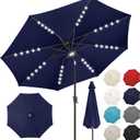 FLAME&SHADE 9 FT outdoor umbrella with 40LED lights, solar light patio umbrella with Centre Surround Light, Table Market Umbrella Outdoor Patiofor Deck, Pool, Backyard, Garden (Navy Blue)
