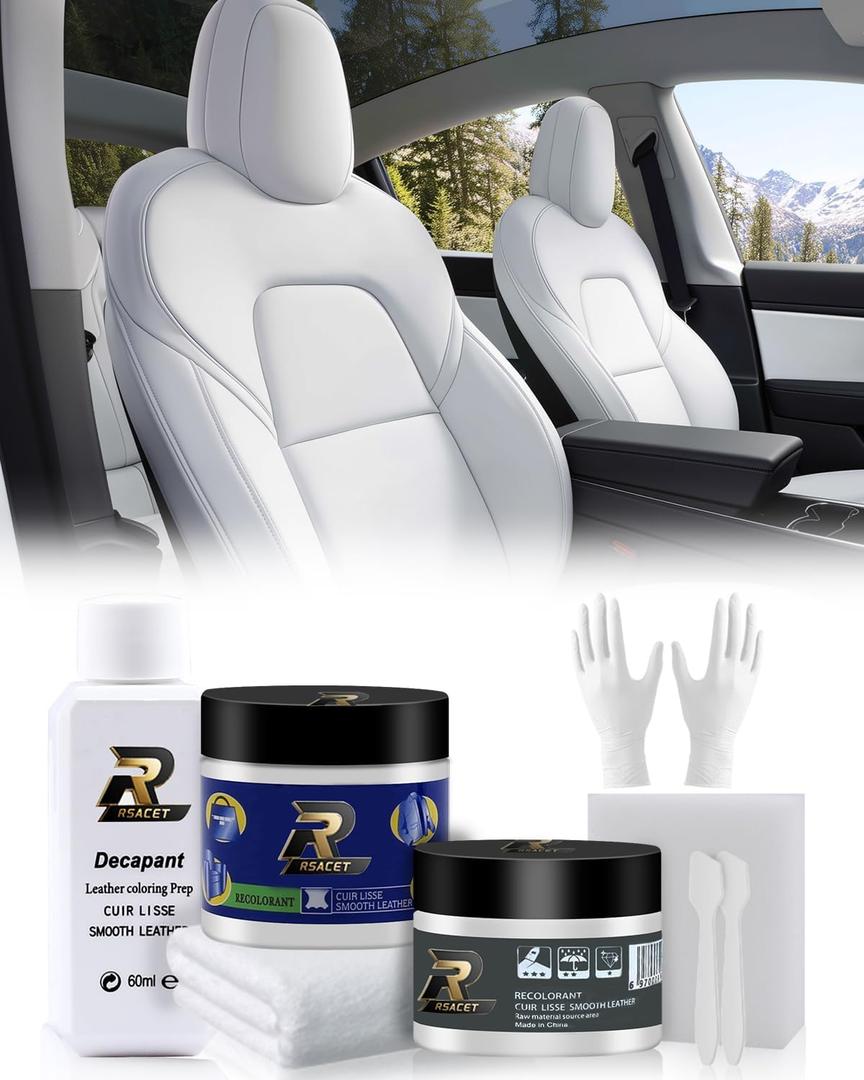 White Leather Recoloring Balm for Tesla,8PCS Leather Scratch & Color Restorer for Model Y/3/S/X  Fix Tears, Scuffs & Worn Areas, DIY Interior Restoration Kit (White)