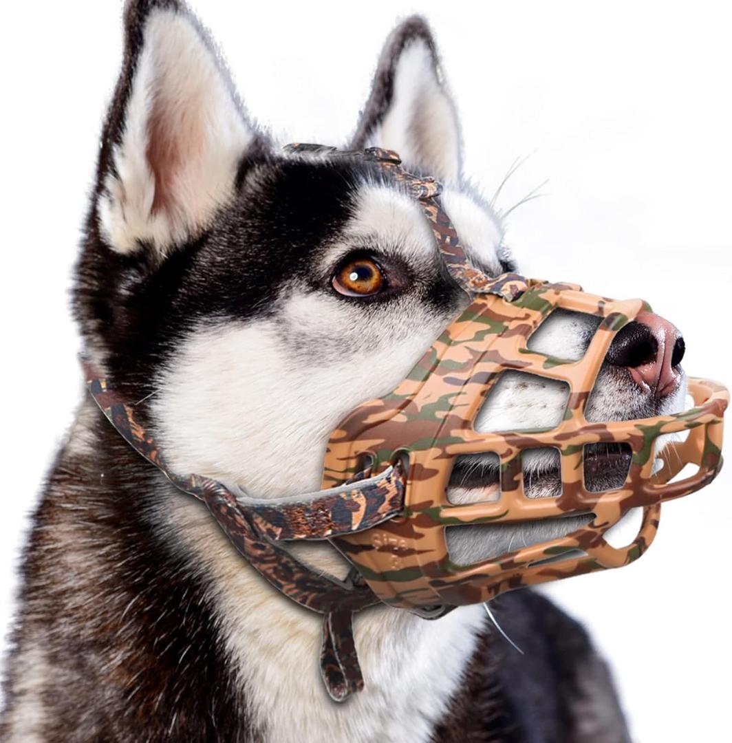 Basket Dog Muzzle for Prevent Biting  Breathable & Adjustable Muzzle for Large, Medium & Small Dogs Allows Panting, Drinking & Treats Perfect for Grooming, Training & Reactive Dogs, Brown, Size 1