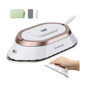 Newbealer Travel Iron with Dual Voltage - 120V/220V Lightweight Dry Iron for Clothes (No Steam), Non-Stick Ceramic Soleplate, 302℉ Heat Press Machine, w/Spray Bottle, Pouch & Silicone Stand (White)