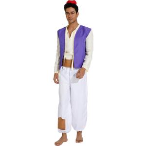 Angelaicos Mens Arab Prince Costume Fairy Tale Suits Halloween Cosplay Party Hat (Large, Purple)