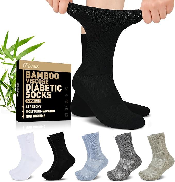 Diabetic Crew Socks for Men Women,Bamboo Viscose Non-Binding Loose Top Wide Socks with Seamless Toe 9-12 10-13, Size Large
