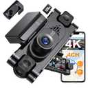 4K 360° Dash Cam for Cars, 4 Channel Front Rear Inside with 128GB Card, Super Night Vision, Fastest 5.8GHz WiFi GPS, Voice Control, 24/7 Parking Mode, Loop Recording Ideal for Uber & Lyft
