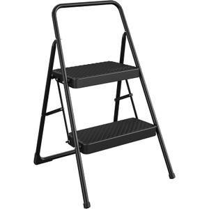 Cosco Lightweight Two Step House Step Stool for Easy Reaching and Cleaning - Non-Marring Leg Tips, Slip Resistant Steps, Stable Rear Leg Support (Black)