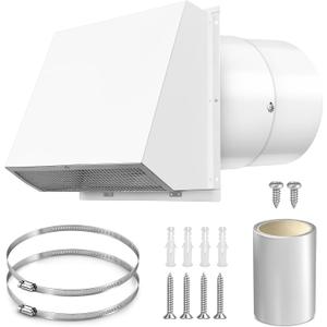 10 Inch Hood Wall Vent Exhaust Vent Dryer Vent Cover Outside Galvanized Steel for Kitchen Range Hood HVAC Dryer Duct,White