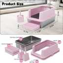 RIZZARI Stainless Steel Litter Box: Large Pink Leakproof Open Tray with Wipe-Clean Design - Odor Control - Teflon Non-Stick - with Deodorizer - 2 Pack - for Cats Up to 20 lbs - in Bathroom Restroom