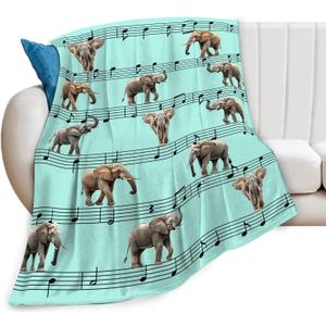 Elephant Blanket Musical Notes Decor Throw Blanket Super Soft Flannel Lightweight Fluffy Plush Fuzzy Fleece Blanket Gifts for Girl Woman Boys Kids Adults Man for Bed Sofa 40"X50"