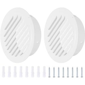 PATIKIL 7" Round Air Vent Cover, 2pcs Stainless Steel Louvered Wall Inlet Outlet Grill Screen Mesh Ducting Soffit Vent with Screws for Ventilation, White