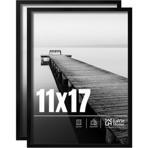 LaVie Home 11x17 Picture Frame 2 pack, Display Pictures 11 x 17 Poster Frame, 11x17 Black Photo Frame with HD Plexiglass, Display Frame for Vertical or Horizontal, Classic Collection