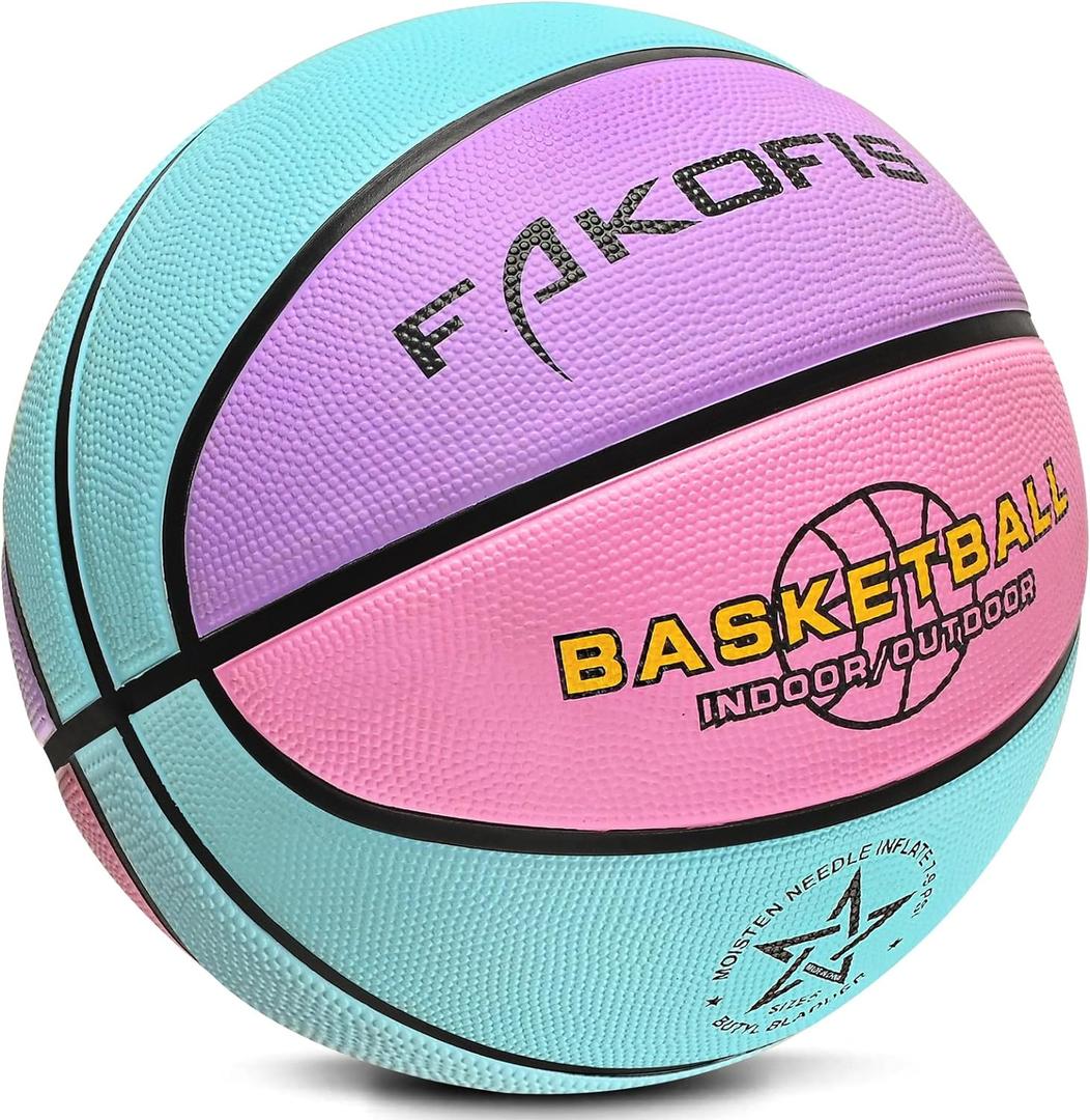 Youth Basketball Size 5 (27.5") Premium Rubber Kids Basketball Size 3/4(22/25.5") for Boys Girls Age 3-14 Indoor Outdoor Pool Play (Gift for Children) (Blue/Pink/Purple)