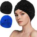 Shyyween Swim Caps for Women Polyester Turban Strong Non-Slip Swimming Hat Elastic Swimming Pool Cap for Long and Short Hair