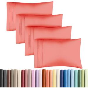 Queen Pillow Cases Set of 4 - Ultra Soft Hotel Quality Pillowcase Covers - Comfy, Cozy & Wrinkle Free - Shrinkage, Stain and Fade Resistant - Machine Washable Pillow Protectors - 4 Piece Set - Coral