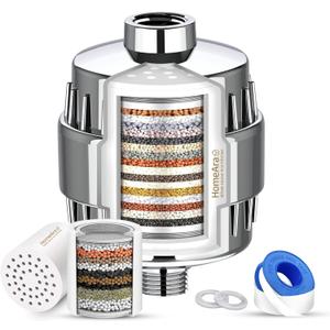 Shower Filter for Hard Water to Remove Chlorine and Fluoride, 20 Stage Shower Head Water Filter System for Itchy Skin or Dandruff, High Output Filtered Showerhead with Cartridge, chrome