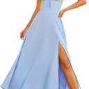 Parthea Womens Spaghetti Straps Corset Dress Boho Flowy Slit Square Neck Casual Midi Dresses (S)