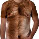 Uideazone Mens Short Sleeve T-Shirt Casual 3D Creative Print Crewneck Graphic Tees (Medium, Chest Hair Brown)