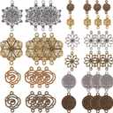 SUNNYCLUE 1 Box 60Pcs 10 Styles Filigree Connectors Charms Gold Filigree Connectors Tibetan Style Silver Bronze Metal Findings for Jewelry Making Charms Bracelet Earring Necklace Crafts