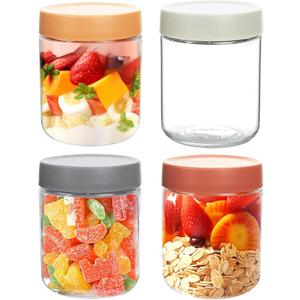 4 pack 16oz Thick Glass Jar with Lid for Overnight Oats,Reusable Leak Proof Wide Mouth Mason Jar perfect for Overnight Oats Fruit Salad Dressing Snacks Cereal Sauce Beans Condiment,Dishwasher Safe