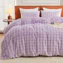 EMME Faux Fur Duvet Cover Queen Size, 3 Pieces Ultra Soft Fluffy Comforter Cover, Cozy Warm for Winter, Luxury Elegant Shaggy Bubble Design Bedding, 1 Duvet Cover & 2 Pillow Shams (Queen, Purple)