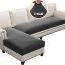 H.VERSAILTEX Fleece L Shaped Couch Cover 2 Piece Stretch Couch Covers for Sectional Sofa Thick Soft Sofa Cover for Dogs Feature Comfortable and Durable Fabric, (3 Seater + 1 Chaise, Grey)