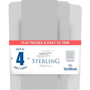 Sterling Shelf Liners - 16" x 48" Flat Packed - Set of 4 - Clear - Wire Shelf Liners for Closets, Pantry - Plastic Closet Liner for Shelves - Wire Rack Cover Sterling Shelf Liners - 16" x 48" Flat Packed - Set of 4 - Clear - Wire Shelf Liners for Closets, Pantry - Plastic Closet Liner for Shelves - Wire Rack Cover
