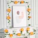 EASY JOY Crepe Paper Flowers Banner White Orange Floral Banner Spring Hanging Paper Flower Leaves Garlands for Spring Birthday Wedding Home Decorations
