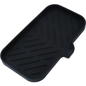 MicoYang Silicone Bathroom Soap Dishes with Drain Spout-Bathroom and Kitchen Sink Organizer,Sponge Holder,Dish Soap Tray,Perfect for Dispenser,Scrubber,Bottle,Cup on Sink or Counter-Black 9.6"5.3"