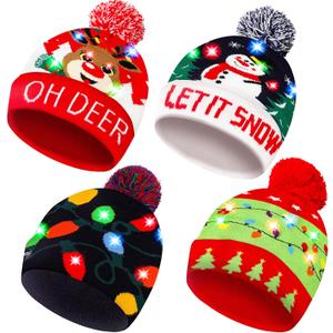 Christmas LED Light-up Knitted Beanie Hat Colorful Flashing Holiday Xmas Christmas Party Supplies (One Size)