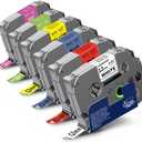 6-Pack 12mm 0.47" Multi-Color Label Tape Compatible for Brother Tze431 Tze531 Tze631 Tze MQG35 MQP35 P Touch Tze Tz Tape 12mm 0.47" Laminated White for PTH110 PTD220 PTD210 PTD400 PTD610BT (Black on White/Red/Blue/Yellow/White on Berry Pink/Lime Green)