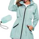 Avoogue Women's Long Raincoat with Hood Outdoor Lightweight Windbreaker Rain Jacket Waterproof (Blue, XXL)