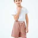 Haloumoning Boys Corduroy Shorts Kids Casual Elastic Waist Drawstring Summer Shorts with Pockets 5-14 Years (9-10 Years, Pink)