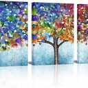 HOMEOART Tree of Life Wall Art 3Pcs Abstract Colorful Blooming Tree Painting Framed Canvas Artwork Living Room Bedroom Home Wall Decor 12"x16"x3Pcs
