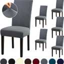 Stretch Dining Room Chair Covers Set of 6, Removable Washable Chair Covers for Dining Chairs,Dining Room, Hotel, Ceremony (Large-6 Pcs, .Grey)