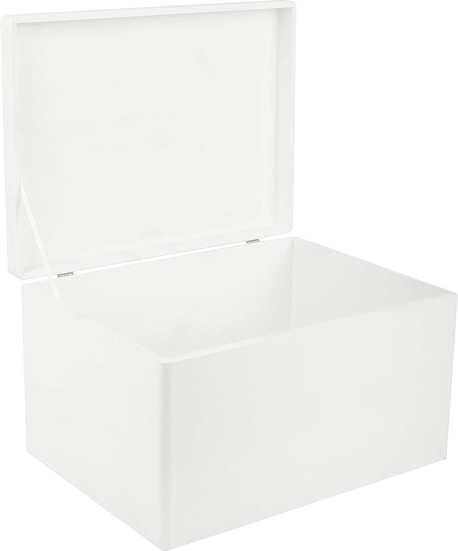 Large White Wooden Box Storage with Hinged Lid | 15.8 x 11.8 x 9.44 inches (+-0.5) | Gift Box for Tool Dog Toy Shoes Clothes Kitchen Storage Document | Wood Keepsake Chest (XXL | No Handles)