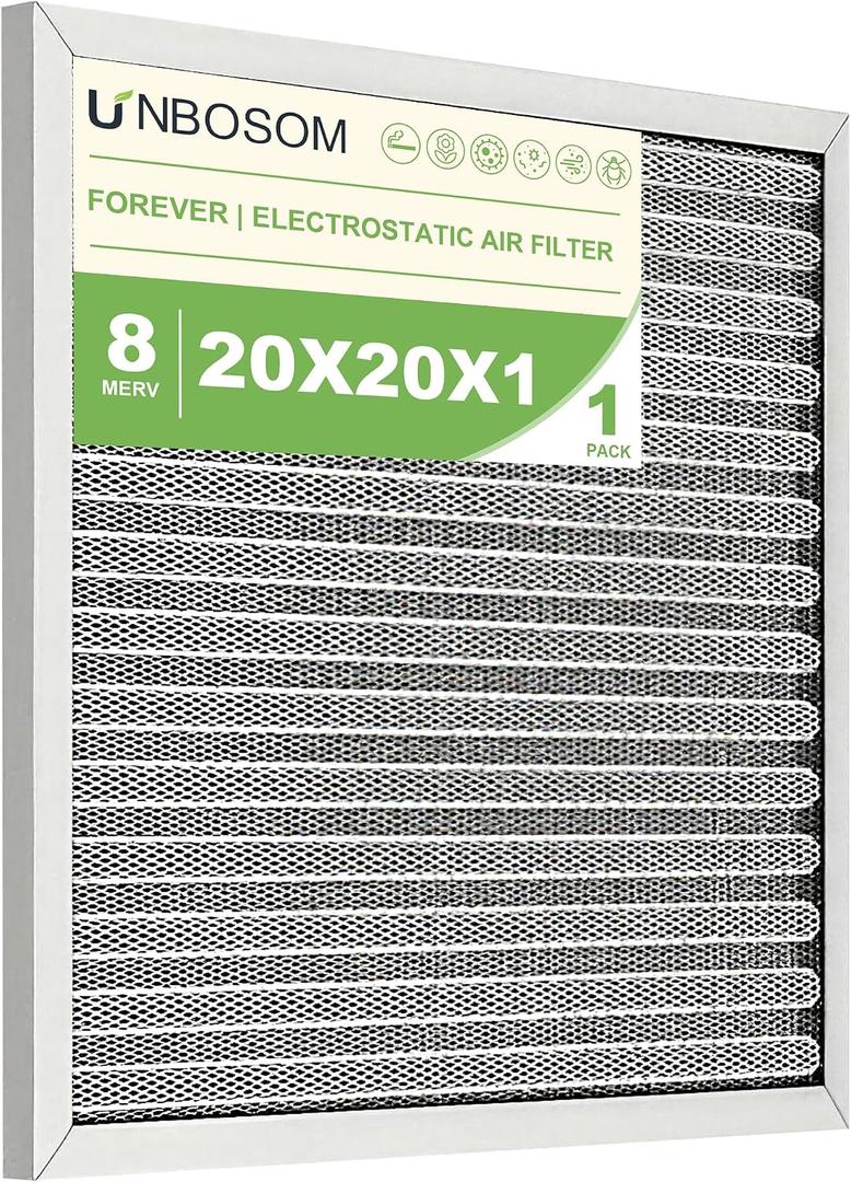 20x20x1 HVAC Furnace Air Filter Reusable& Washable, MERV 8, Electrostatic, Lasts a Lifetime, Breathe Fresher Air in Home and Office (Actual Size: 19.75x19.75x0.82 Inch)