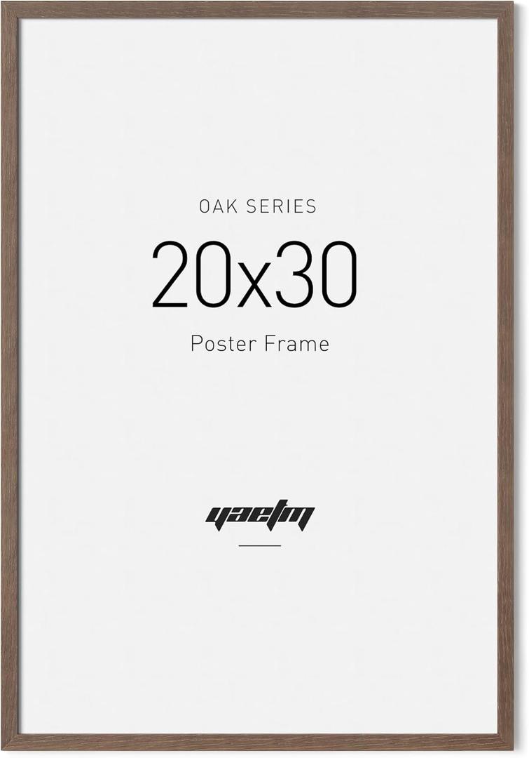 Yaetm Minimalist 20x30 Frame - Brown Walnut, Solid Wood 20x30 Poster Frame for Picture & Art Print, Lightweight, Horizontal and Vertical Wall Hanging for Photo Gallery (Single, Walnut) (20x30 - 1 pack)
