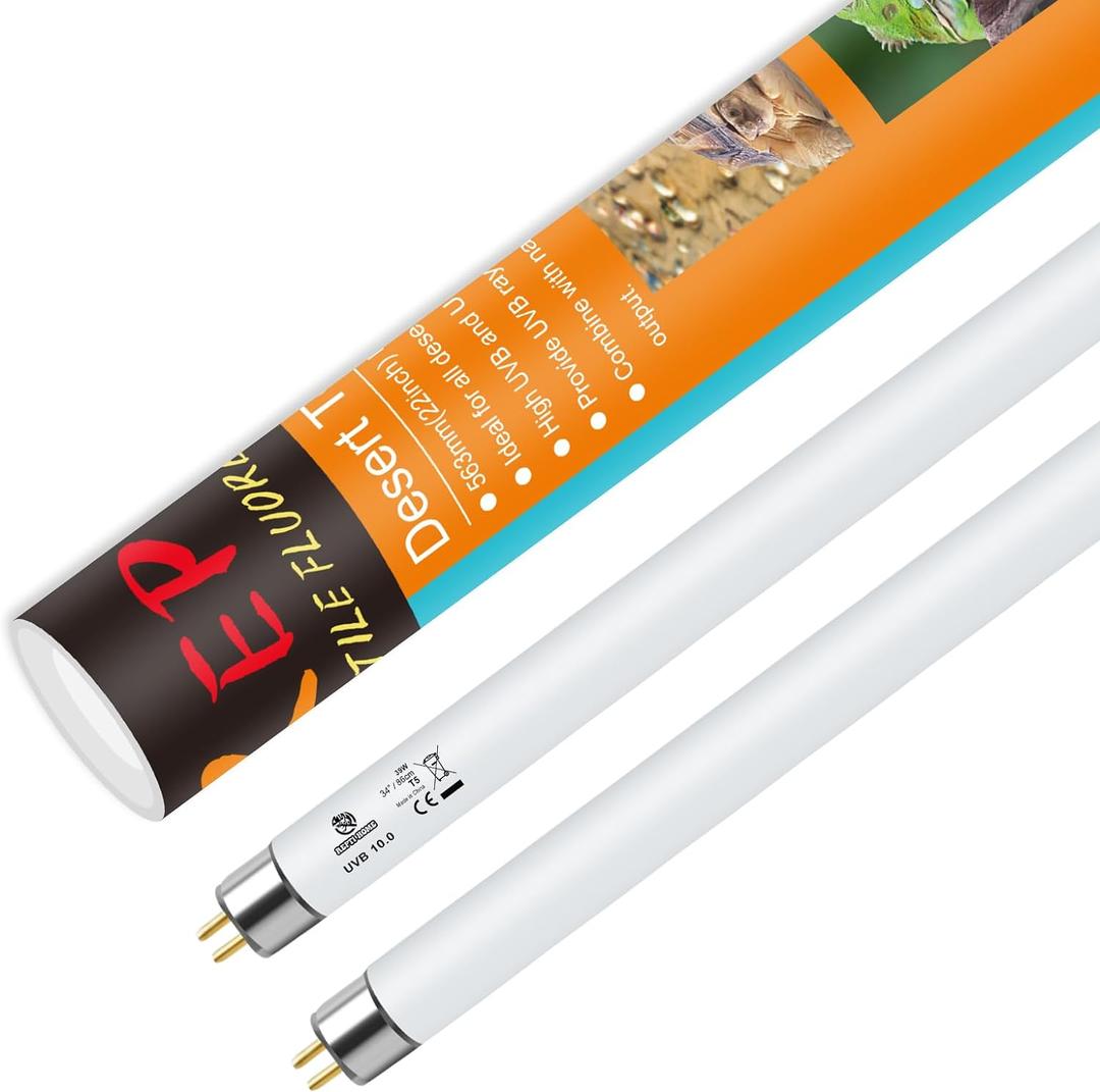 T5 UVB Reptile Light 24W 10.0,UVA UVB Light Bulb for Reptiles,2 Pack Reptile UVB Lamp Tube for Bearded Dragon (2 pack T5 Tube-24W 10.0)